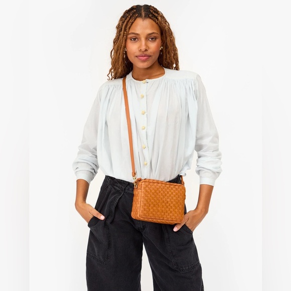 Clare V Midi Sac in Natural Woven Checker Leather NWT Tan Crossbody - Picture 3 of 6